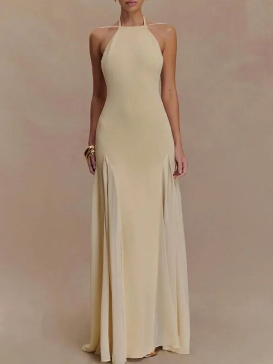 Meshki Dresses & Skirts - ✨ SALE Meshki Soleil Knit And Mesh Halter Maxi Dress Small Cream Wedding Event